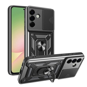 Husa Samsung Galaxy A56 5G, antisoc, inel magnetic, protectie camera, set cu sticker, camshield, negru