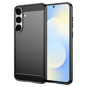 Husa Samsung Galaxy S25 FE din Silicon Slim, cu textura Fibra Carbon, set cu sticker, Carbon Silicone, Negru