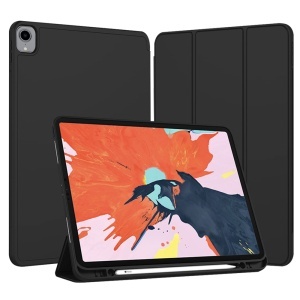 Husa tableta pentru iPad Pro 12.9 (2018/2020/2021/2022), suport Pencil, functie Sleep/Wake, Flex Trifold, set cu sticker, Negru