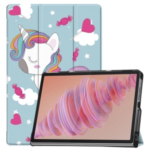 Husa tableta pentru Lenovo Tab Plus, SKYDDAR INNOVATION, cu suport Multi-Unghi si functie Sleep/Wake, FoldPro, Unicorn, set cu sticker