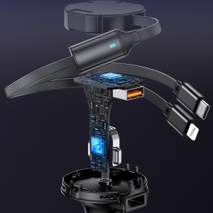 Incarcator auto, 2 Cabluri Retractabile Type-C si Lightning, 53W, USB-A, Yesido, Negru - Img 3