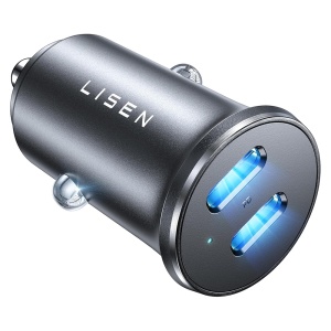 Incarcator Auto, 2x USB-C 45W + 45W, Fast Charge, Carcasa Aluminiu, Compatibil 12-24V, Lisen YL0223080007, Negru
