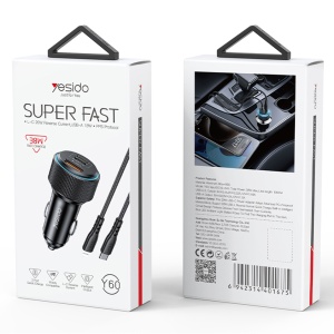 Incarcator auto, 3 porturi, 38W, PD, Cablu Type-C la Lightning, Yesido, Negru - Img 7