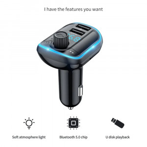 Incarcator Auto cu Modulator FM, Display LED, 2xUSB 3.1A, MicroSD, Yesido (Y44) - Negru - Img 5
