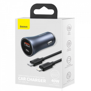 Incarcator auto USB-A, USB-C, 40W cu cablu Type-C la Lightning, Baseus (TZCCJD-B0G) - Gri inchis - Img 7