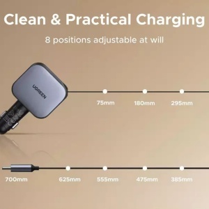 Incarcator pentru Masina, Cablu Retractabil USB-C, USB-C/A, 90W, Quick Charger, 70cm, Ugreen EC603, Negru - Img 7