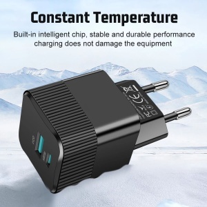 Incarcator Priza Fast Charge 25W, 1xType-C, 1xUSB, SKYDDAR INNOVATION CHPD216, set cu sticker, Negru - Img 5