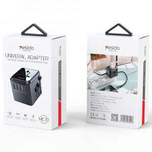Incarcator priza pentru calatorie 3x USB, Type-C, EU, UK, US, AUS, 3.6A - Yesido (MC10) - Black - Img 7