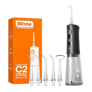 Irigator bucal electric Bitvae ,3 moduri si 5 trepte de intensitate, rezervor 260ml, capete rotative 360°, autonomie 40 zile, rezistent la apa, BVC2, Negru