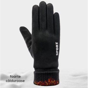 Manusi Touchscreen din piele ecologica, cu grip, unisex, Skyddar ST0010, set cu sticker, Negru - Img 5