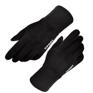 Manusi Touchscreen Iarna, cu Grip, interior plush calduros, compatibile ecrane tactile, set cu sticker, Skyddar ST0009, Negru
