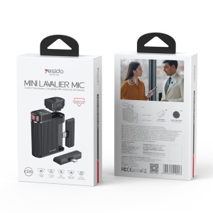 Microfon lavaliera 2in1, Wireless 2.4GHz, Raza 100m, Baterie 600mAh, Yesido, Negru - Img 7