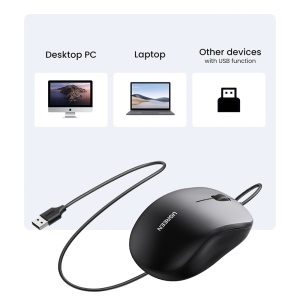 Mouse cu Fir, Ergonomic Design, USB, Plug&Play, 1200DPI, 1.5m, Ugreen MU007, Negru - Img 6
