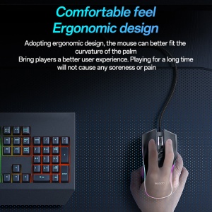 Mouse gaming cu fir, Optic, 7200 DPI, 7 Butoane, RGB, USB, Yesido, Negru - Img 2