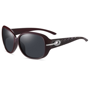 Ochelari de soare dama, protectie UV, rotunzi, Filtru UV 400, design rama, set cu sticker, Rosu;gri