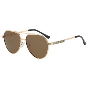 Ochelari de Soare Unisex, Protectie UV, Ramme Metalice, Tip Aviator, set cu sticker, Model 8622, Maro