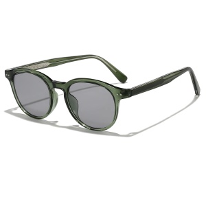 Ochelari de Soare Unisex, Protectie UV, Usori, Ramme TR90, Desing Rotund, set cu sticker, Model 99046, Verde
