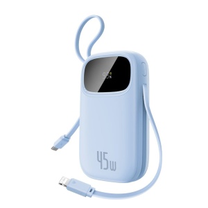 Power Bank 10000mAh 45W cu Cablu USB-C + Lightning, Fast Charging si Afisaj Digital, Baseus EnerFill FC31 Qpow 3, Albastru