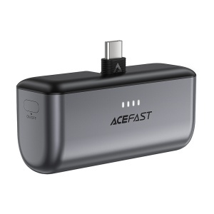 Power Bank, 5000mAh, 20W 2x Type-C PD, Cablu Inclus Type-C 30cm, Mufa Pliabila, Indicator LED, Acefast M9-5000, Negru