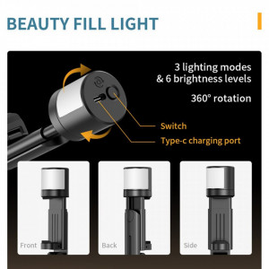 Selfie stick tip trepied cu telecomanda Bluetooth, Techsuit Q12S - Negru - Img 6