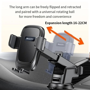 Suport auto telefon, Gravity Grip, Bord si parbriz, Brat ajustabil, Yesido, Negru - Img 2