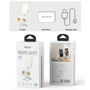Suport telefon birou, Lumina LED RGB, Baterie 1000mAh, Pliabil, Yesido, Alb - Img 7
