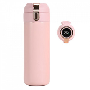 Thermos din Otel Inoxidabil cu afisaj temperatura digital, 400ml, Techsuit - Roz