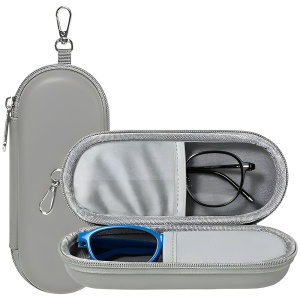Toc Ochelari cu fermoar, Piele poliuretanica, 2 compartimente, set cu sticker, Model ETJ3, Gri