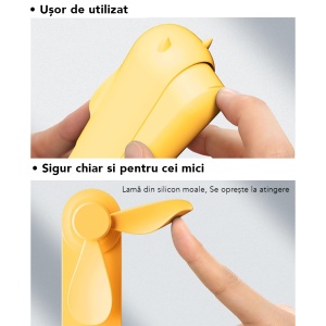 Ventilator Ultra Portabil 3 in 1, De Mână, De Birou, De Gât, 3 Trepte Viteza, Pliabil cu baterie Portabila 2000mAh, Autonomie 20h, SKDR AirMini - Portocaliu - Img 6