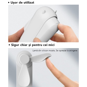 Ventilator Ultra Portabil 3 in 1, De Mână, De Birou, De Gât, 3 Trepte Viteza, Pliabil cu baterie Portabila 2000mAh, Autonomie 20h, SKDR AirMini - Alb - Img 6
