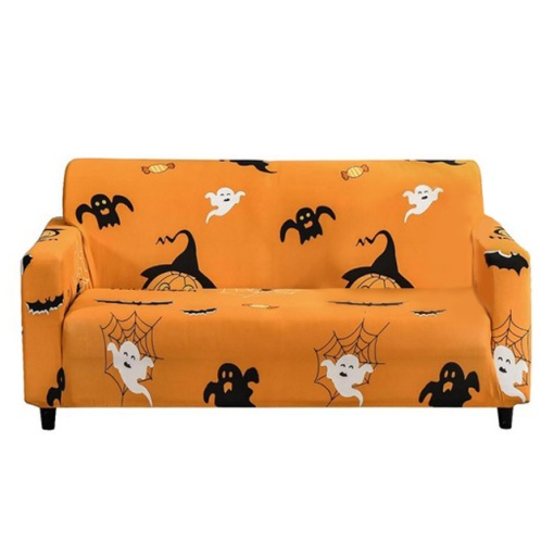 Husă elastica pentru canapea de 2 persoane, model Halloween, detasabilă, lavabilă, anti-alunecare, orange