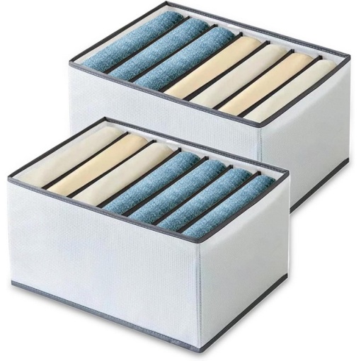 Cutie organizator dulap, 7 compartimente, pliabil, alb cu gri, set 2 bucati
