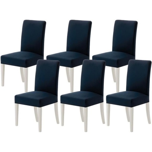 Set de 6 huse detasabile pentru scaune, lavabile, durabile, moderne, bleumarin