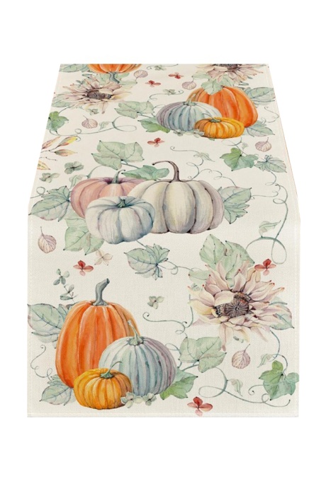 Traversa de masă, model de toamnă, dovleac cu flori, 40x180 cm