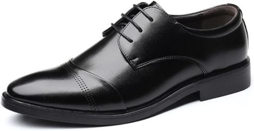 Pantofi clasici cu șireturi Derby din piele netedă Brogue, negru, 47
