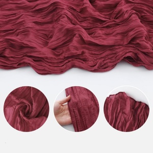 Aleer (runner) de masă, set 2 bucati, 90 x 300 cm, decorare boho modernă, pânză tifon (muselină) pentru nuntă, petrecere, rosu vin - Img 2