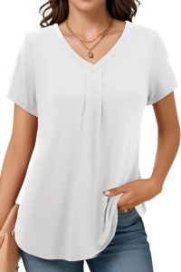 Bluza pentru femei cu mânecă scurtă, decolteu în V, alb, L
