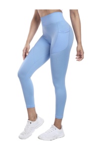 Colanti sport pentru femei cu buzunare, push-up, talie înalta, yoga, fitness, sala de sport, albastru deschis, M