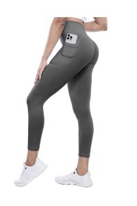 Colanti sport pentru femei cu buzunare, push-up, talie înalta, yoga, fitness, sala de sport, gri M - Img 5