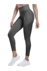 Colanti sport pentru femei cu buzunare, push-up, talie înalta, yoga, fitness, sala de sport, gri, S