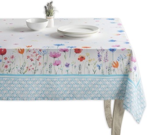 Fată de masă 100% bumbac 140 cm x 180 cm, flori pe camp, albastru - Img 1