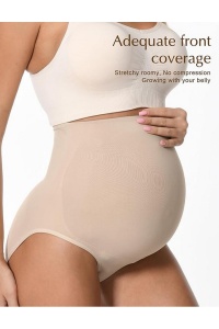 Lenjerie intima pentru gravide, cu talie înalta, fara cusaturi, set de 2 buc., cu suport pentru abdomen – Negru/Bej, M - Img 6