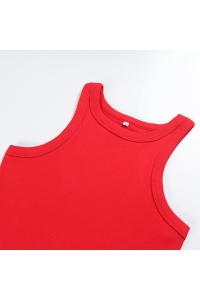 Maiou damă Smile Fish, tip Racerback, Bumbac Ribbed, Slim Fit, Rosu, XL - Img 6