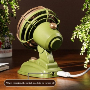 Mini ventilator vintage, de birou, alimentare USB cu 2 viteze, unghi reglabil, verde - Img 5