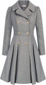 Palton de dama stil trench, GRACE KARIN, cu rever crestat, închidere la două rânduri de nasturi, croială în A, material gros si buzunare, gri, S