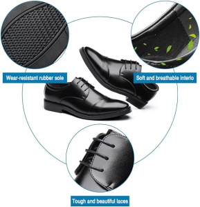 Pantofi clasici cu șireturi Derby din piele netedă Brogue, negru, 47 - Img 4