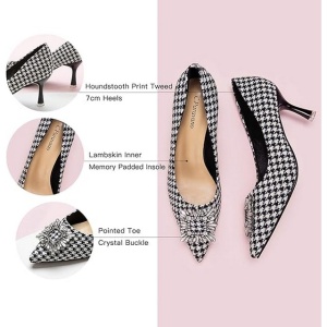 Pantofi dama cu toc stiletto, C.Paravano, catarama cristale, design carouri, 42 - Img 3