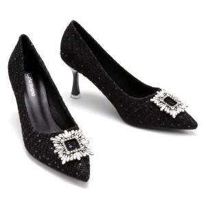 Pantofi dama cu toc stiletto, C.Paravano, catarama cristale, negru, 38 - Img 1