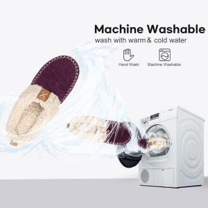 Papuci stil botine slip-on, femei, calde, din tricot, confortabile din imitatie piele intoarsa, spuma memorie, mov inchis, 38-39 - Img 3