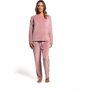 Pijamale de iarnă calde din fleece cu mâneci lungi pentru femei, din două piese, roz inchis, XXS - Img 1